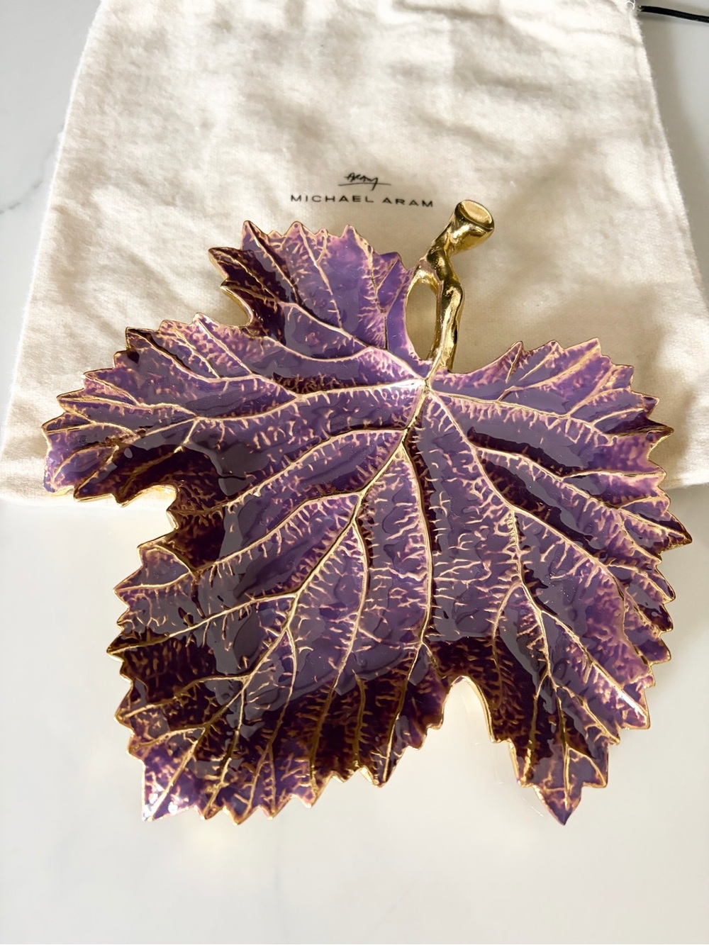 Winter Leaves Grape Leaf Plate in Purple by Michael Aram